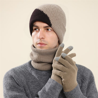 3Pcs / Set Winter Windproof Knitted Gloves Elastic Beanie Hat and Neck Warmer for Outdoor Skiing Cycling