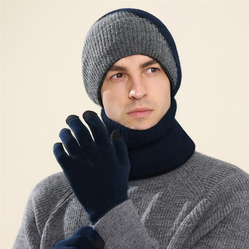 3Pcs / Set Winter Windproof Knitted Gloves Elastic Beanie Hat and Neck Warmer for Outdoor Skiing Cycling