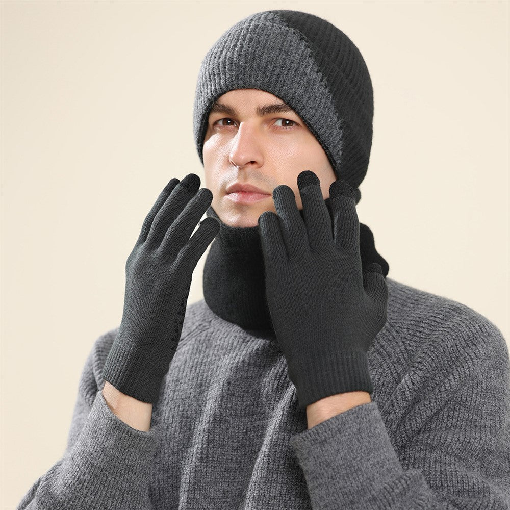3Pcs / Set Winter Windproof Knitted Gloves Elastic Beanie Hat and Neck Warmer for Outdoor Skiing Cycling
