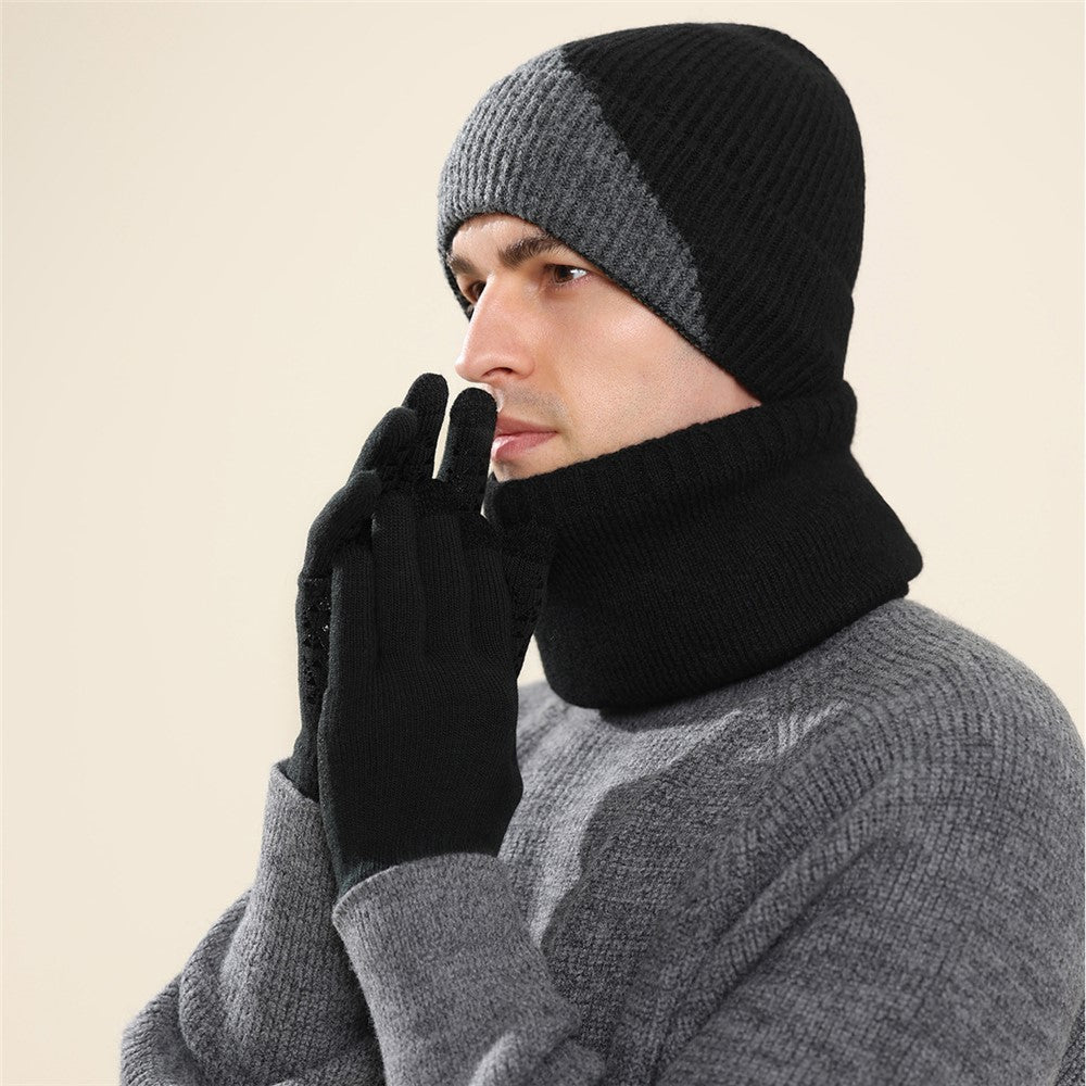 3Pcs / Set Winter Windproof Knitted Gloves Elastic Beanie Hat and Neck Warmer for Outdoor Skiing Cycling