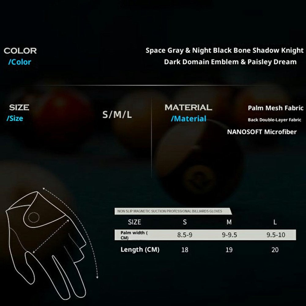 1 Pair Magnetic 3 Fingers Breathable Snooker Billiard Gloves Professional Anti-slip Cue Pool Gloves