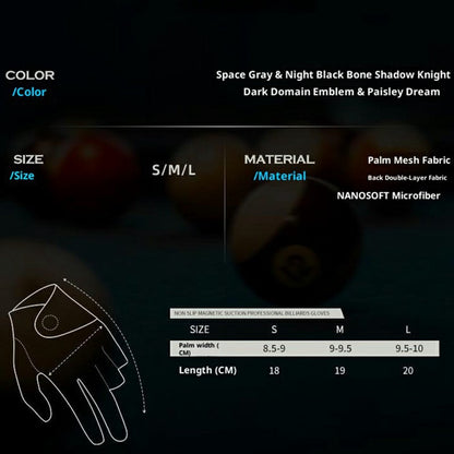 1 Pair Magnetic 3 Fingers Breathable Snooker Billiard Gloves Professional Anti-slip Cue Pool Gloves
