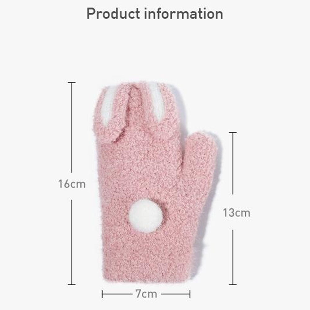 DRST26 Winter Gloves for Children 2-6 Years Old Thick Fleece Lined Cute Rabbit Ears and Tail Mittens with Neck Strap
