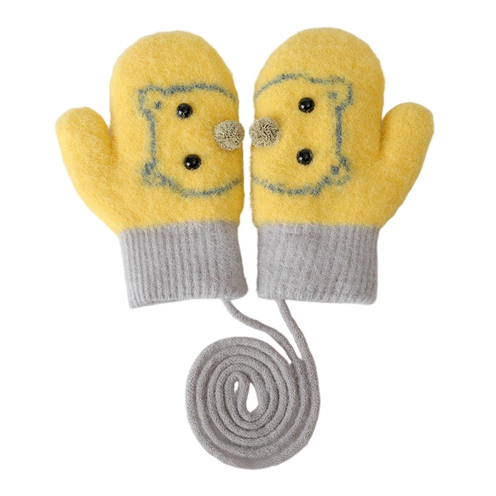 DRST30 Winter Warm Fleece Lined Mittens for Children 2-5 Years Old Cartoon Animal Pattern Neck Hanging Gloves