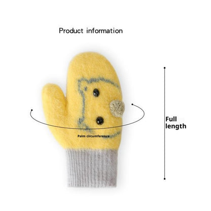 DRST30 Winter Warm Fleece Lined Mittens for Children 2-5 Years Old Cartoon Animal Pattern Neck Hanging Gloves