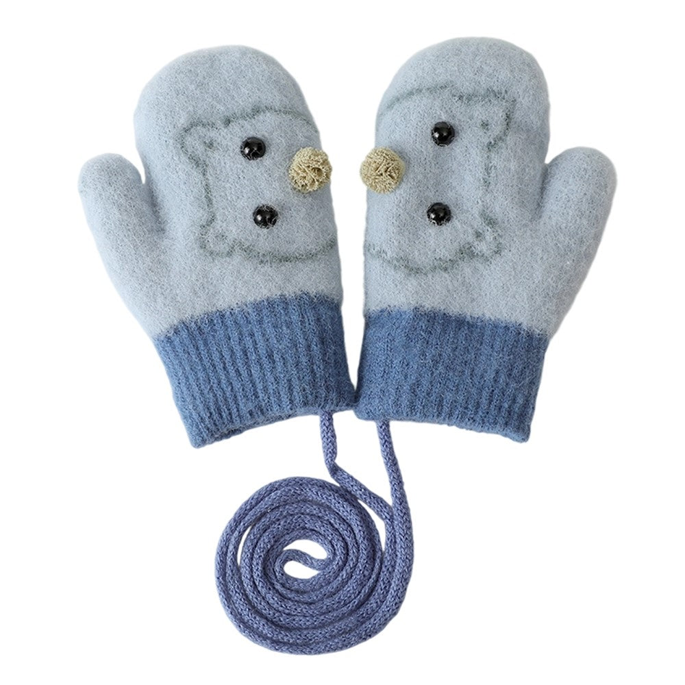 DRST30 Winter Warm Fleece Lined Mittens for Children 2-5 Years Old Cartoon Animal Pattern Neck Hanging Gloves