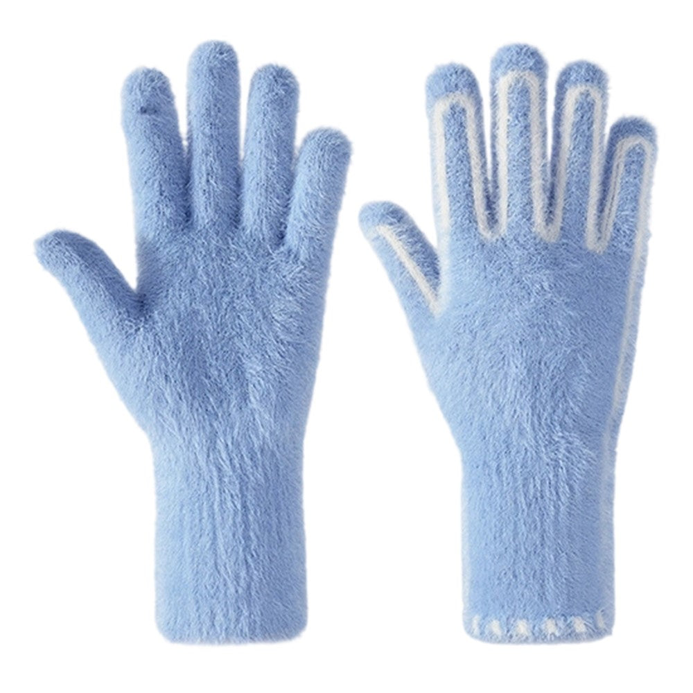 DZ155 Winter Gloves with Touchscreen Compatible Fingertip Holes Warm Faux Mink Fur Mittens for Women