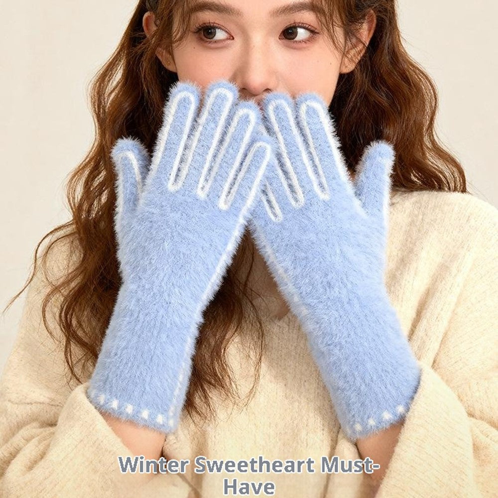 DZ155 Winter Gloves with Touchscreen Compatible Fingertip Holes Warm Faux Mink Fur Mittens for Women