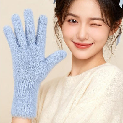 DZ155 Winter Gloves with Touchscreen Compatible Fingertip Holes Warm Faux Mink Fur Mittens for Women