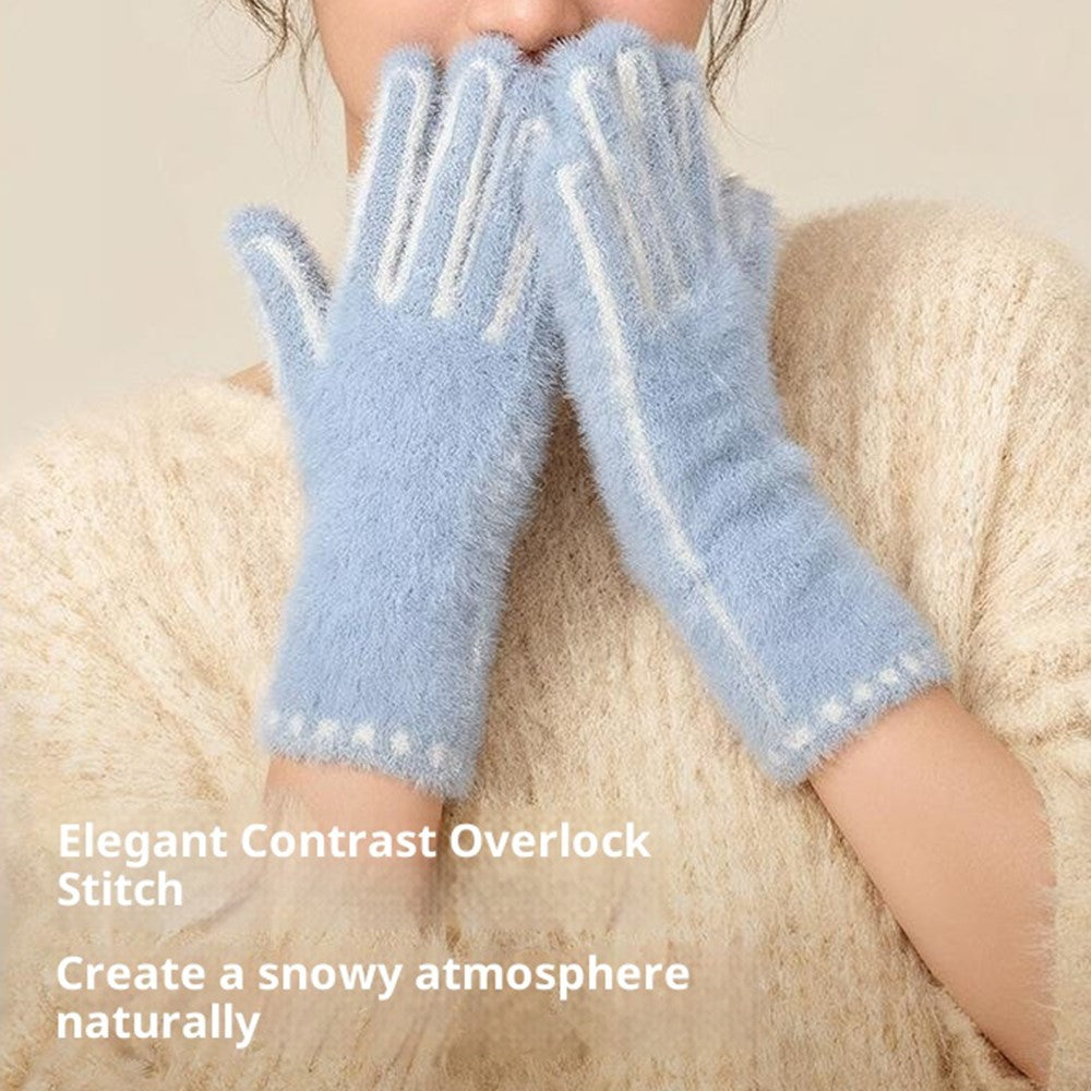 DZ155 Winter Gloves with Touchscreen Compatible Fingertip Holes Warm Faux Mink Fur Mittens for Women