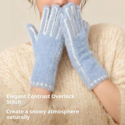 DZ155 Winter Gloves with Touchscreen Compatible Fingertip Holes Warm Faux Mink Fur Mittens for Women