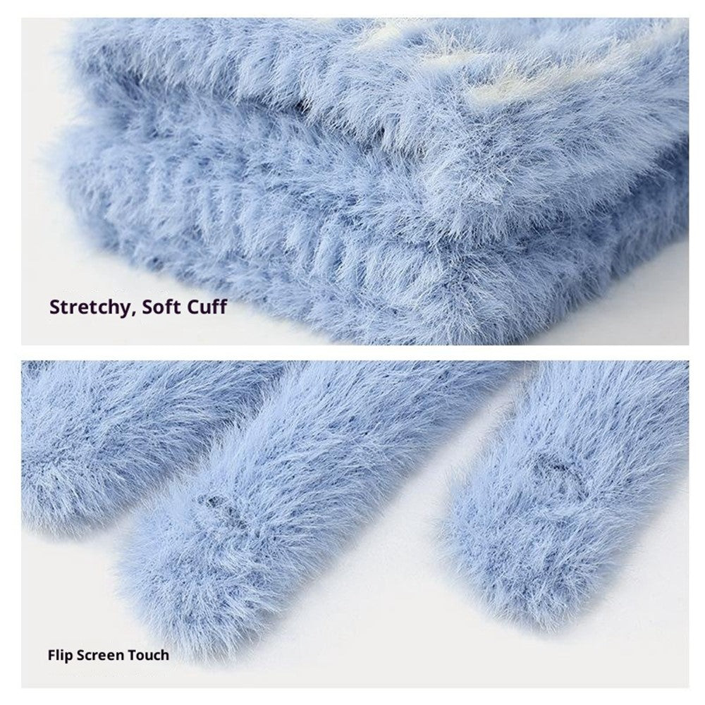 DZ155 Winter Gloves with Touchscreen Compatible Fingertip Holes Warm Faux Mink Fur Mittens for Women