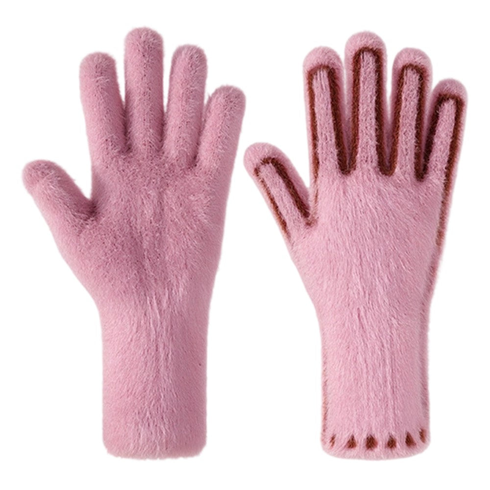 DZ155 Winter Gloves with Touchscreen Compatible Fingertip Holes Warm Faux Mink Fur Mittens for Women