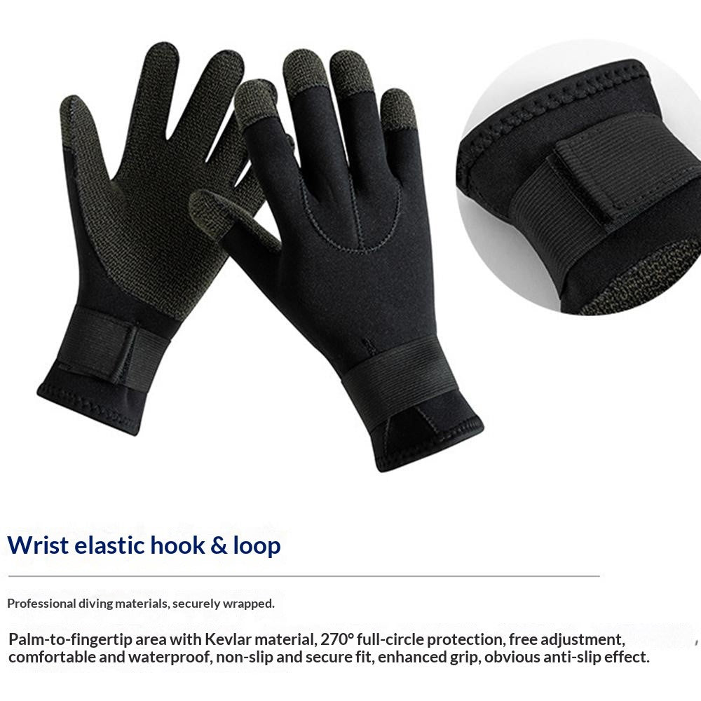 3mm 1Pair Aramid Fiber Diving Gloves Fishing Gloves Anti-Slip Cut Resistant Waterproof for Outdoor Activities