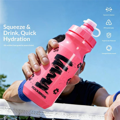 ROCKBROS 350032 350032001 600ml Bicycle Cycling Water Bottle PP5 Water Bottle Ergonomic with Dustproof Lid (No FDA, BPA-Free)