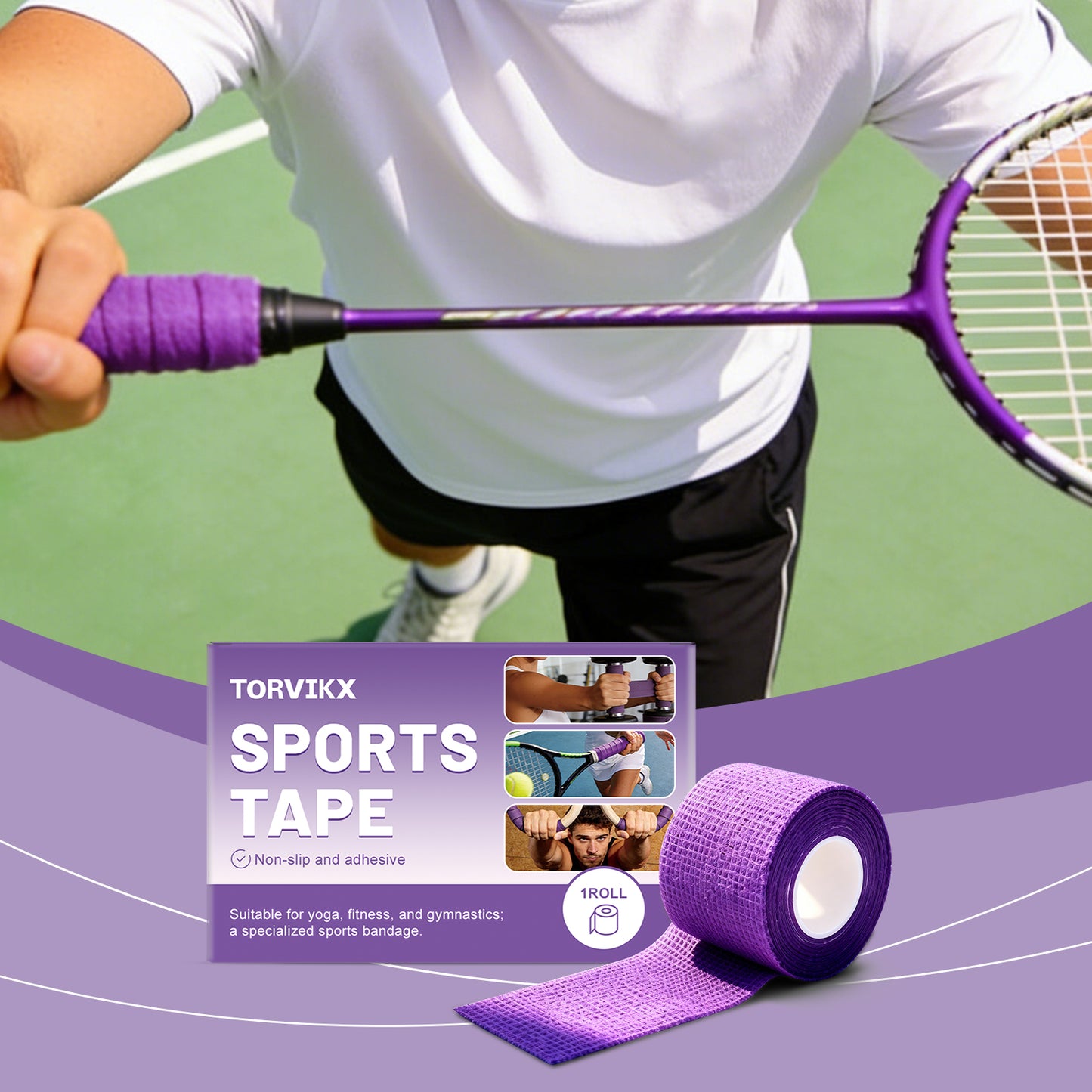 TORVIKX 7.5cm Width Sports Anti-Slip Tape Non-Woven Fabric Grip Enhancer for Yoga Mat Racket Gym Bar, Length: 4m