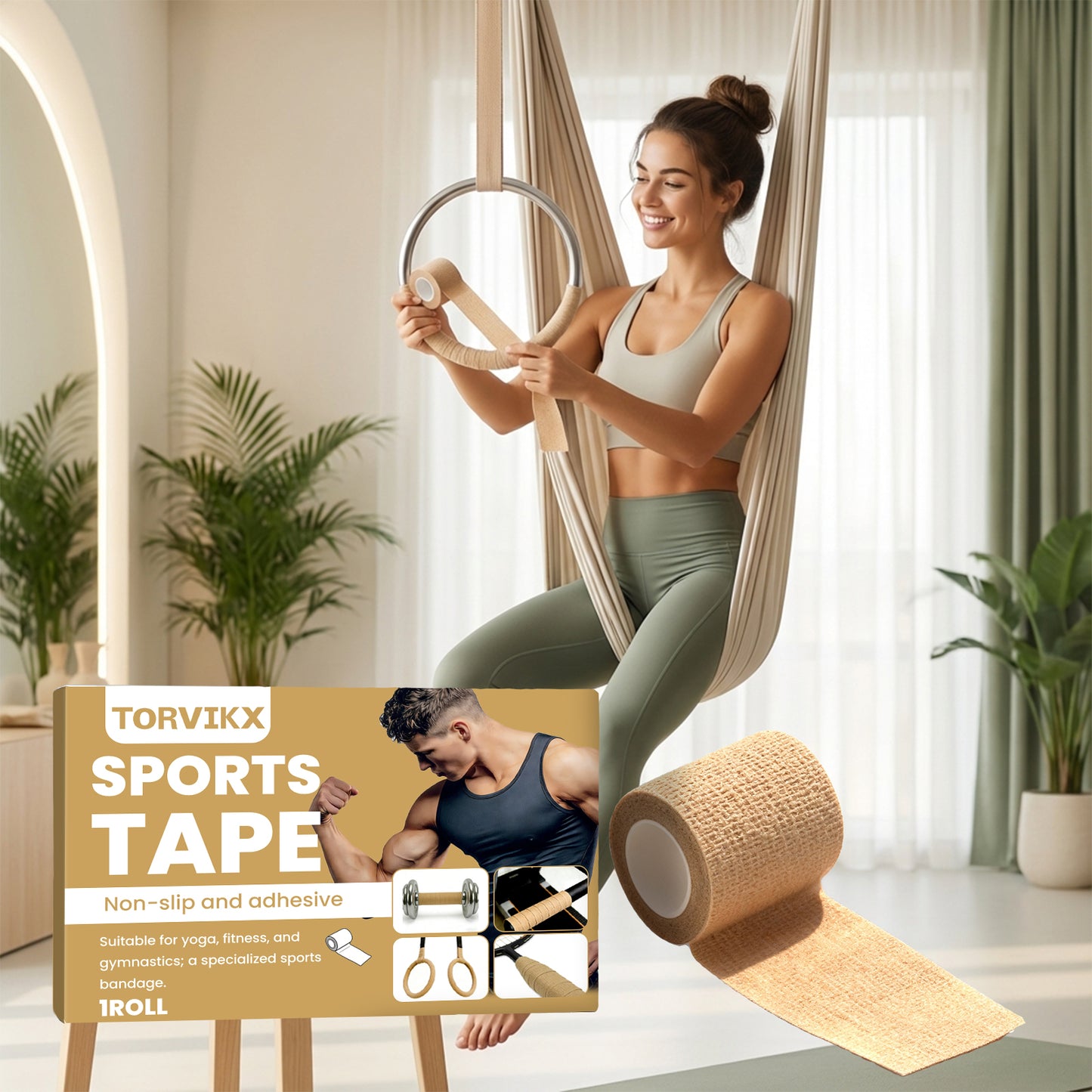 TORVIKX 7.5cm Width Anti Slip Non-Woven Fabric Sports Tape for Aerial Ring Gymnastics, Length: 4m
