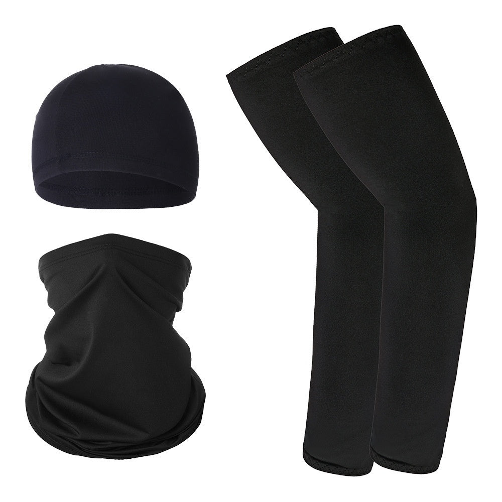 Summer UV Protection Breathable Ice Silk Arm Sleeves Beanie Cap Neck Gaiter Magic Headband Set for Outdoor Cycling