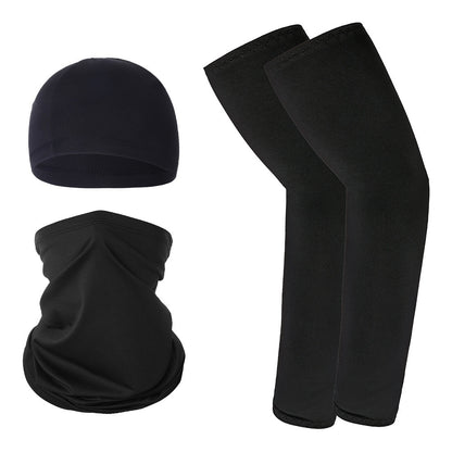 Summer UV Protection Breathable Ice Silk Arm Sleeves Beanie Cap Neck Gaiter Magic Headband Set for Outdoor Cycling