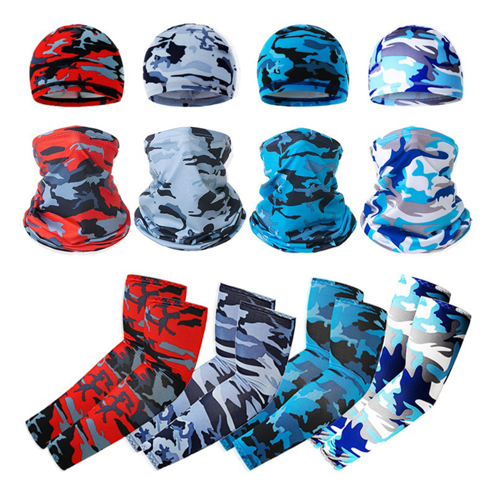 Summer UV Protection Breathable Ice Silk Arm Sleeves Beanie Cap Neck Gaiter Magic Headband Set for Outdoor Cycling