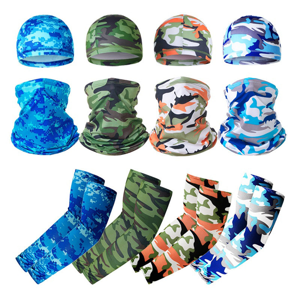 Summer UV Protection Breathable Ice Silk Arm Sleeves Beanie Cap Neck Gaiter Magic Headband Set for Outdoor Cycling