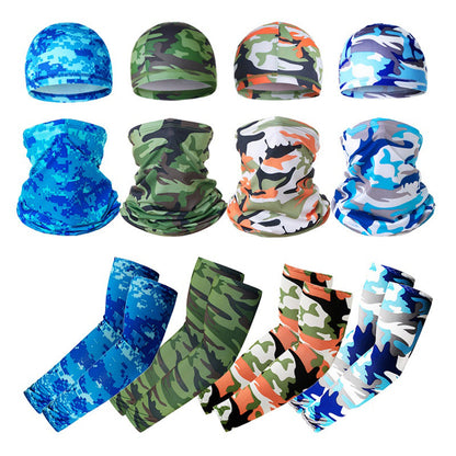 Summer UV Protection Breathable Ice Silk Arm Sleeves Beanie Cap Neck Gaiter Magic Headband Set for Outdoor Cycling