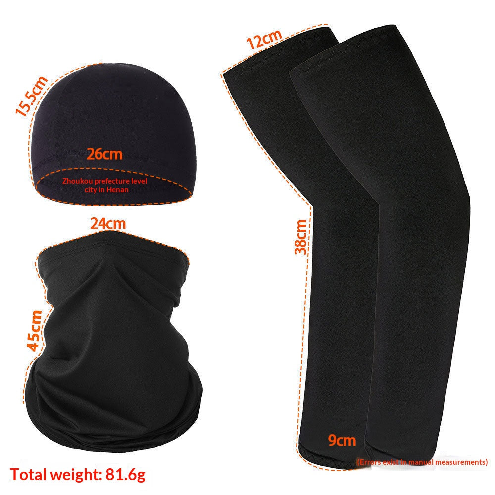 Summer UV Protection Breathable Ice Silk Arm Sleeves Beanie Cap Neck Gaiter Magic Headband Set for Outdoor Cycling