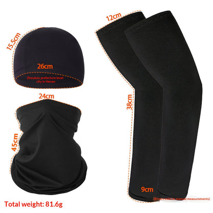 Summer UV Protection Breathable Ice Silk Arm Sleeves Beanie Cap Neck Gaiter Magic Headband Set for Outdoor Cycling
