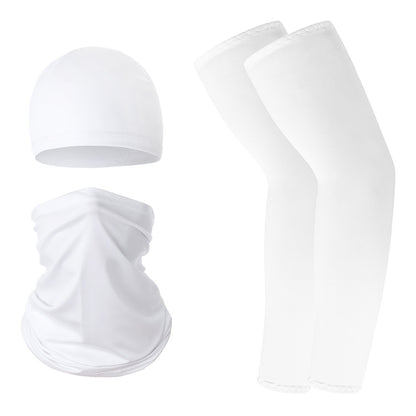Summer UV Protection Breathable Ice Silk Arm Sleeves Beanie Cap Neck Gaiter Magic Headband Set for Outdoor Cycling