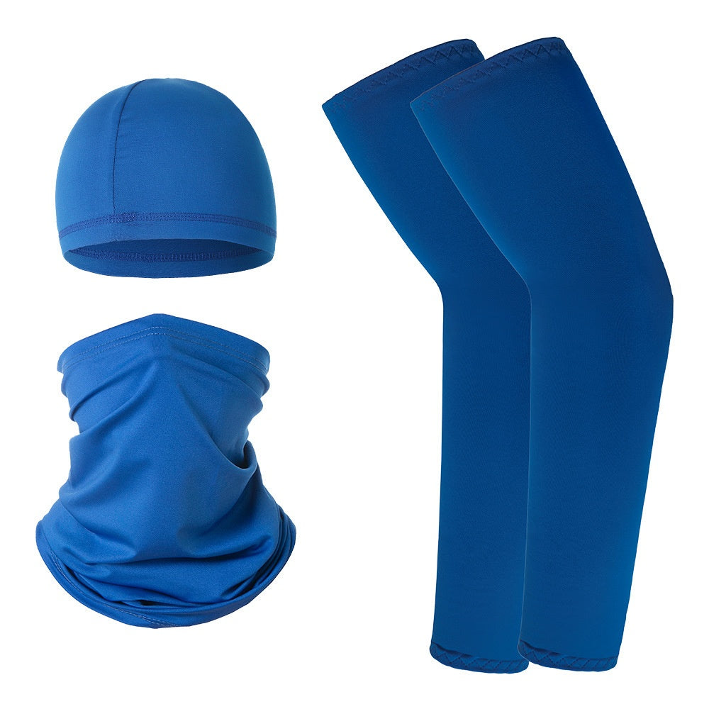 Summer UV Protection Breathable Ice Silk Arm Sleeves Beanie Cap Neck Gaiter Magic Headband Set for Outdoor Cycling