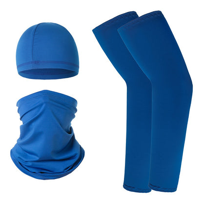 Summer UV Protection Breathable Ice Silk Arm Sleeves Beanie Cap Neck Gaiter Magic Headband Set for Outdoor Cycling