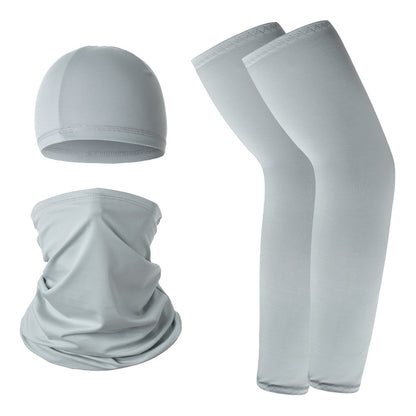 Summer UV Protection Breathable Ice Silk Arm Sleeves Beanie Cap Neck Gaiter Magic Headband Set for Outdoor Cycling