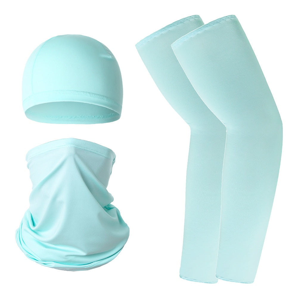Summer UV Protection Breathable Ice Silk Arm Sleeves Beanie Cap Neck Gaiter Magic Headband Set for Outdoor Cycling