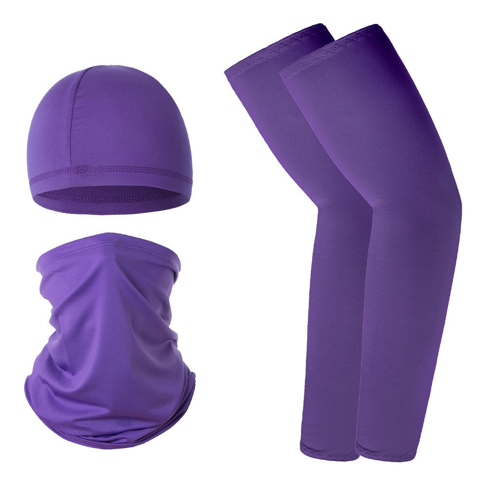 Summer UV Protection Breathable Ice Silk Arm Sleeves Beanie Cap Neck Gaiter Magic Headband Set for Outdoor Cycling