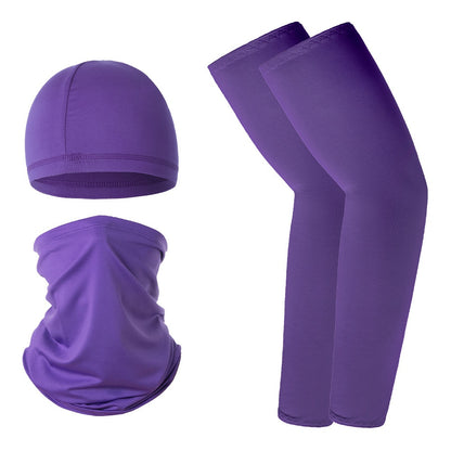 Summer UV Protection Breathable Ice Silk Arm Sleeves Beanie Cap Neck Gaiter Magic Headband Set for Outdoor Cycling