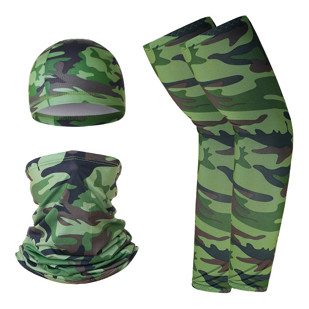 Summer UV Protection Breathable Ice Silk Arm Sleeves Beanie Cap Neck Gaiter Magic Headband Set for Outdoor Cycling