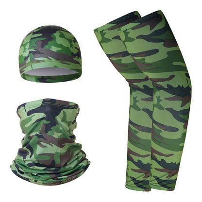 Summer UV Protection Breathable Ice Silk Arm Sleeves Beanie Cap Neck Gaiter Magic Headband Set for Outdoor Cycling
