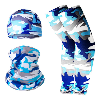 Summer UV Protection Breathable Ice Silk Arm Sleeves Beanie Cap Neck Gaiter Magic Headband Set for Outdoor Cycling
