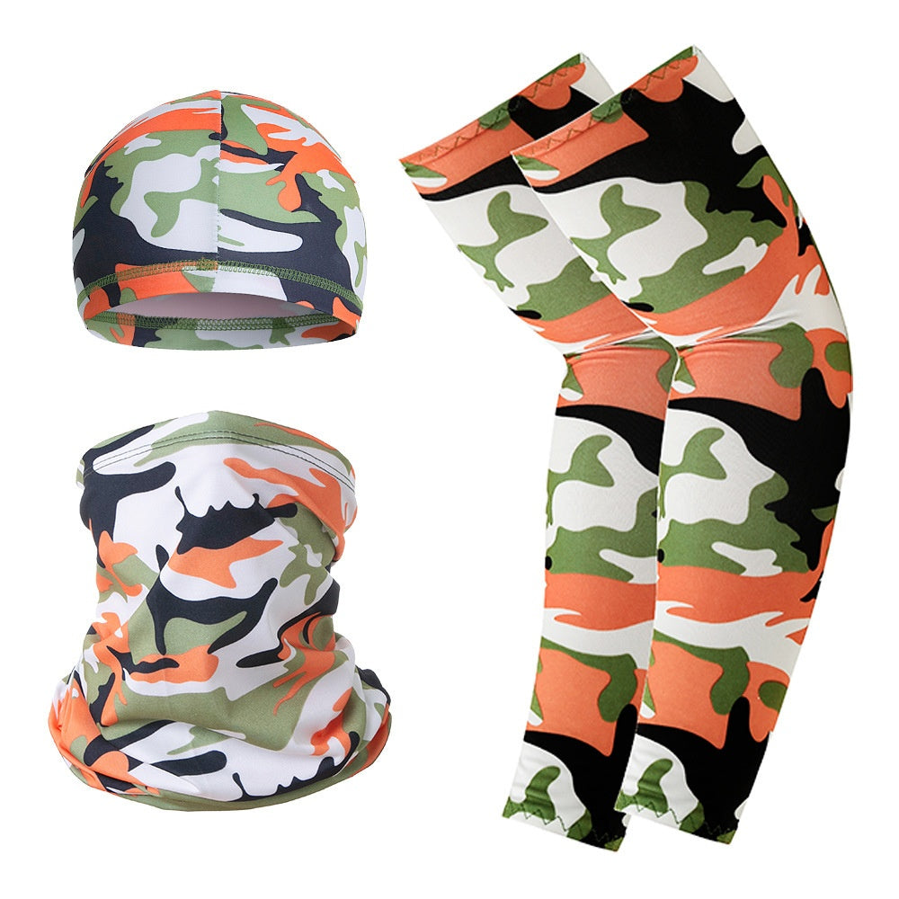 Summer UV Protection Breathable Ice Silk Arm Sleeves Beanie Cap Neck Gaiter Magic Headband Set for Outdoor Cycling
