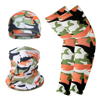 Summer UV Protection Breathable Ice Silk Arm Sleeves Beanie Cap Neck Gaiter Magic Headband Set for Outdoor Cycling