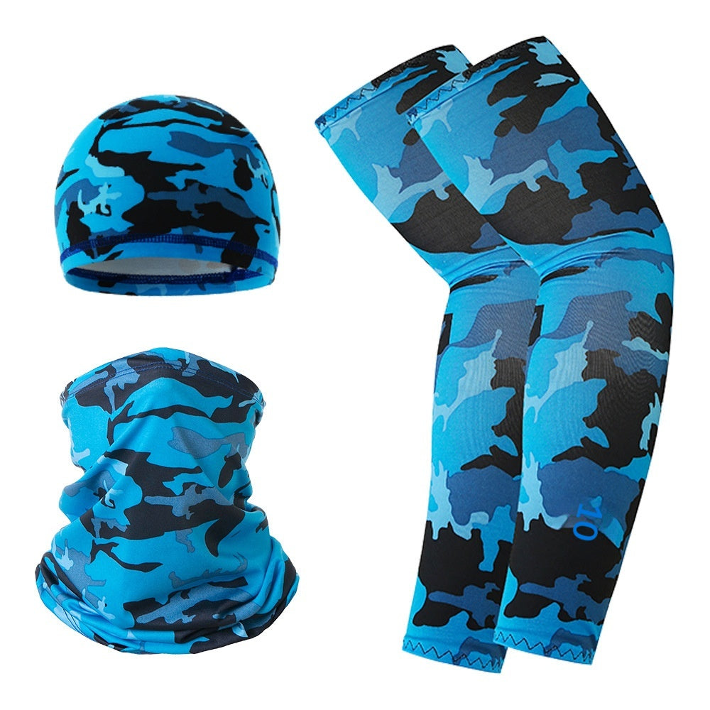 Summer UV Protection Breathable Ice Silk Arm Sleeves Beanie Cap Neck Gaiter Magic Headband Set for Outdoor Cycling