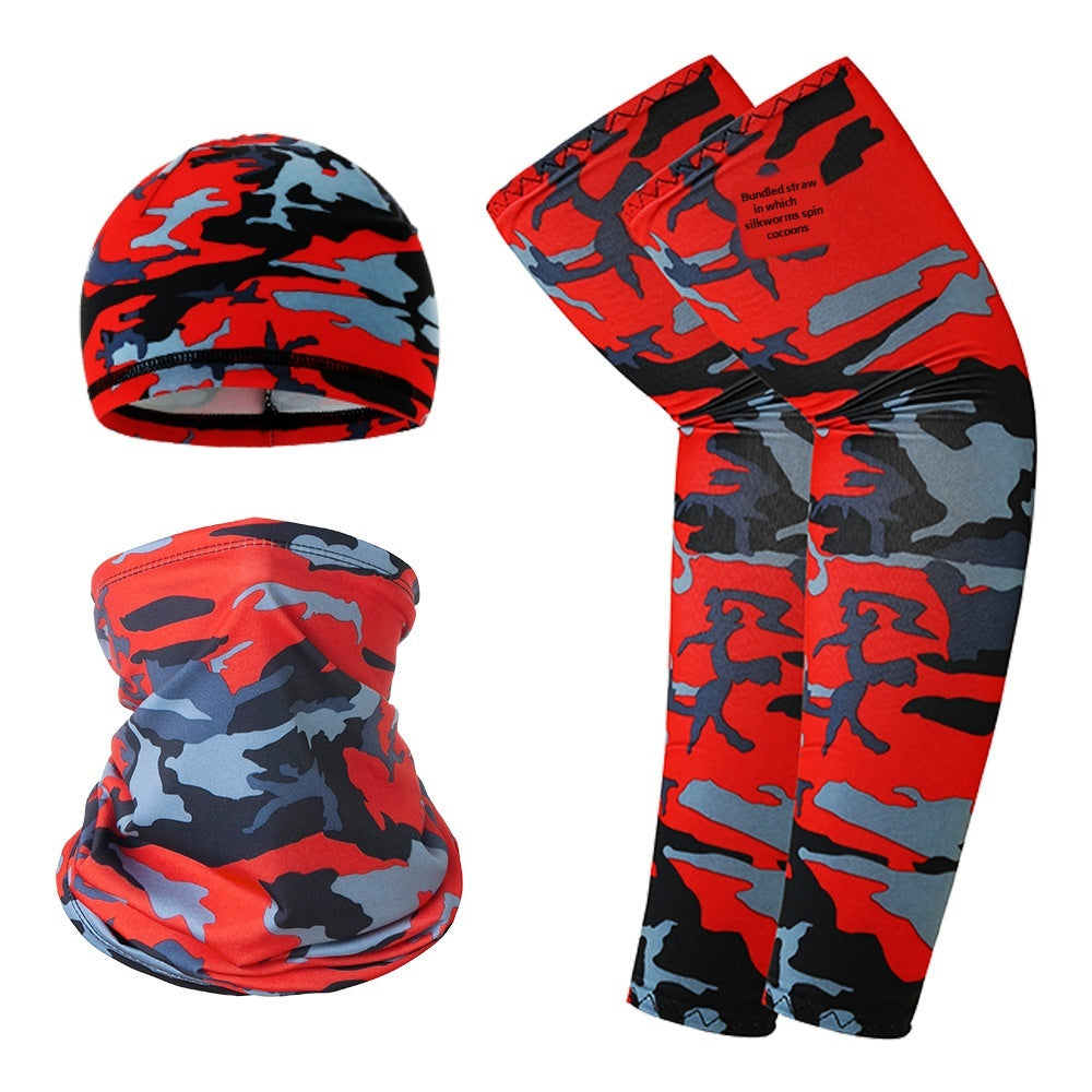 Summer UV Protection Breathable Ice Silk Arm Sleeves Beanie Cap Neck Gaiter Magic Headband Set for Outdoor Cycling