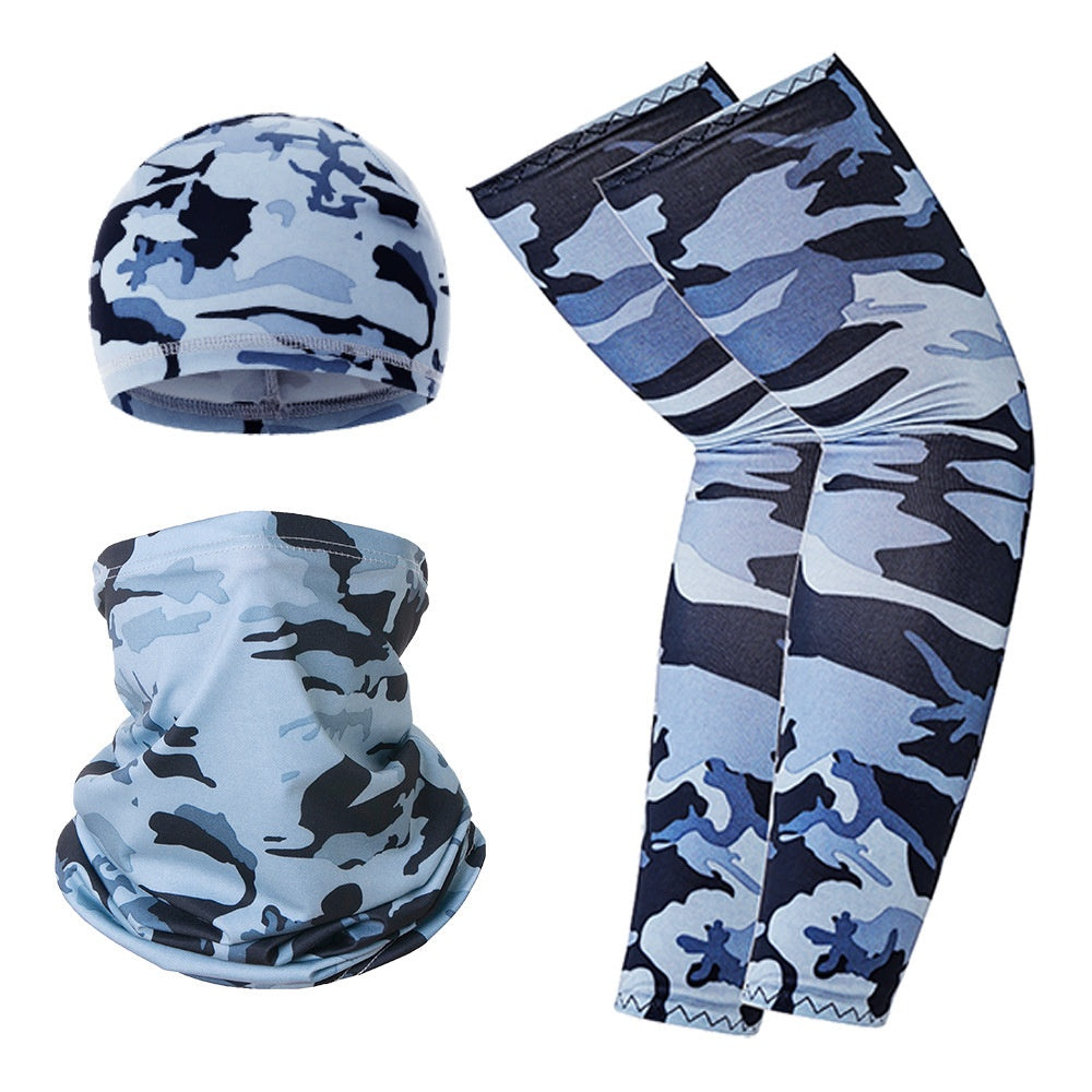 Summer UV Protection Breathable Ice Silk Arm Sleeves Beanie Cap Neck Gaiter Magic Headband Set for Outdoor Cycling