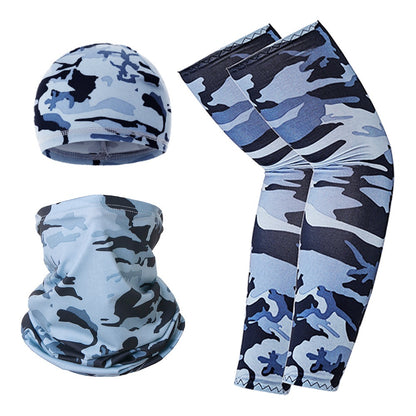 Summer UV Protection Breathable Ice Silk Arm Sleeves Beanie Cap Neck Gaiter Magic Headband Set for Outdoor Cycling