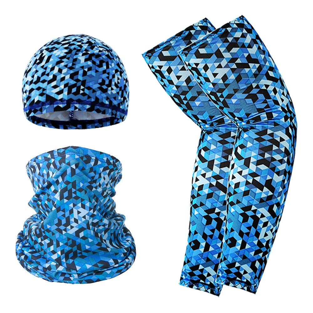 Summer UV Protection Breathable Ice Silk Arm Sleeves Beanie Cap Neck Gaiter Magic Headband Set for Outdoor Cycling