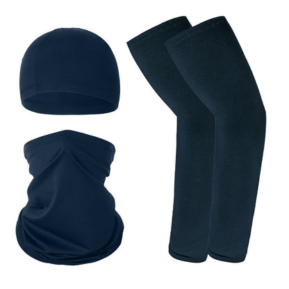 Summer UV Protection Breathable Ice Silk Arm Sleeves Beanie Cap Neck Gaiter Magic Headband Set for Outdoor Cycling
