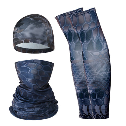 Summer UV Protection Breathable Ice Silk Arm Sleeves Beanie Cap Neck Gaiter Magic Headband Set for Outdoor Cycling