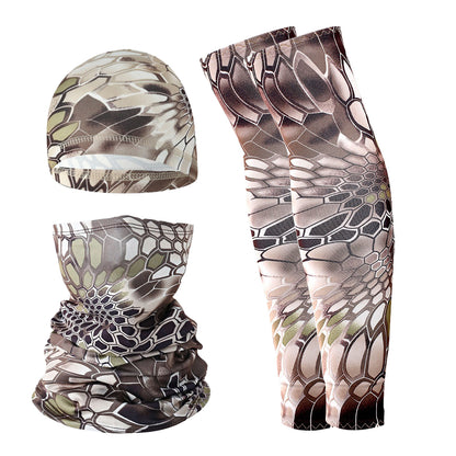 Summer UV Protection Breathable Ice Silk Arm Sleeves Beanie Cap Neck Gaiter Magic Headband Set for Outdoor Cycling