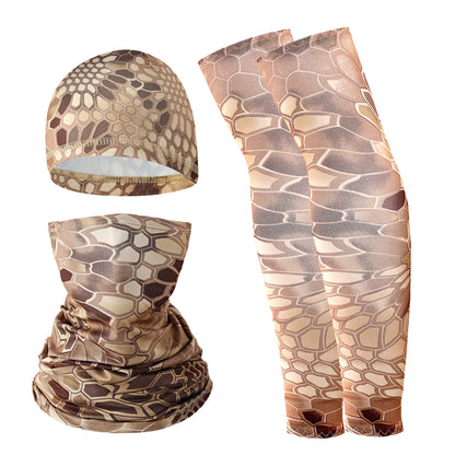 Summer UV Protection Breathable Ice Silk Arm Sleeves Beanie Cap Neck Gaiter Magic Headband Set for Outdoor Cycling