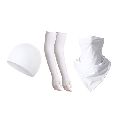 1 Pair Sun Protection Arm Sleeves with Moisture Wicking Cycling Cap Triangular Bandana for Outdoor Sports